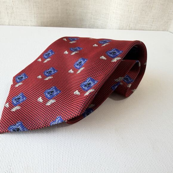 Biella 100% Silk Tie Made in Italy for Britches of Georgetown Red Blue Pattern - Picture 1 of 16
